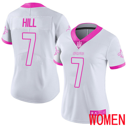 New Orleans Saints Limited White Pink Women Taysom Hill Jersey NFL Football #7 Rush Fashion Jersey->women nfl jersey->Women Jersey